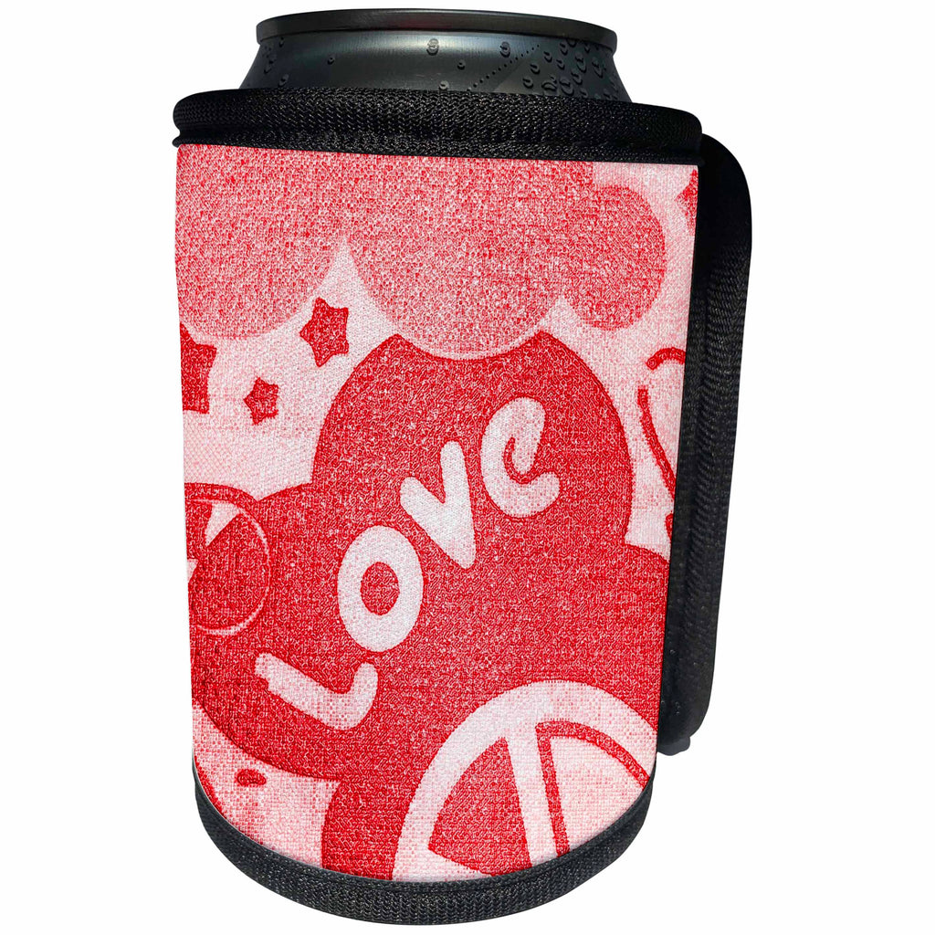 3dRose Florene Childrens Art - Love n Peace In Red - Can Cooler Bottle Wrap (cc_23109)