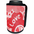 3dRose Florene Childrens Art - Love n Peace In Red - Can Cooler Bottle Wrap (cc_23109)