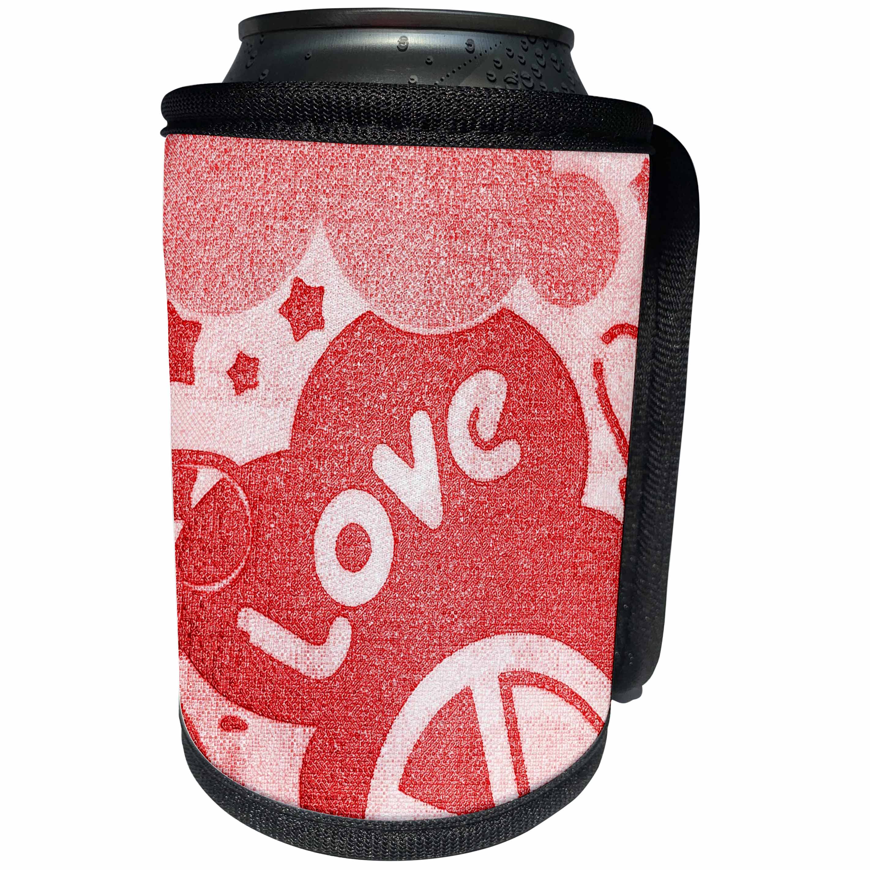 3dRose Florene Childrens Art - Love n Peace In Red - Can Cooler Bottle Wrap (cc_23109)