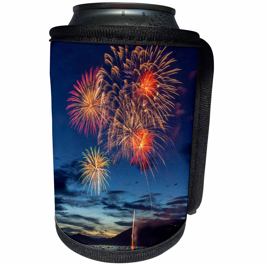 3dRose Danita Delimont - Celebration - 4th of July fireworks celebration, Montana, USA - Can Cooler Bottle Wrap (cc_231101)