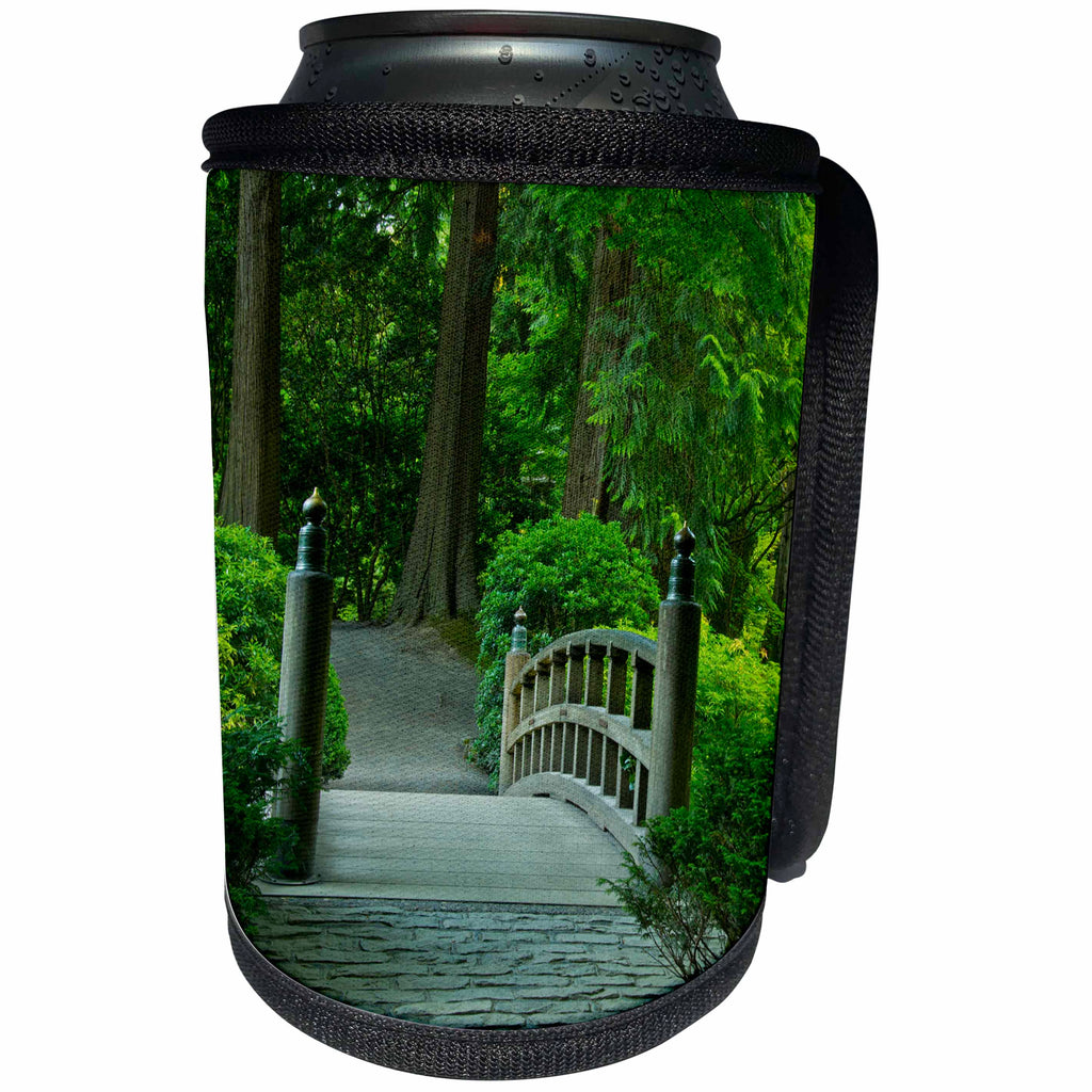 3dRose Danita Delimont - Flora - Moon Bridge, summer, Portland Japanese Garden, Portland, Oregon, USA. - Can Cooler Bottle Wrap (cc_231493)