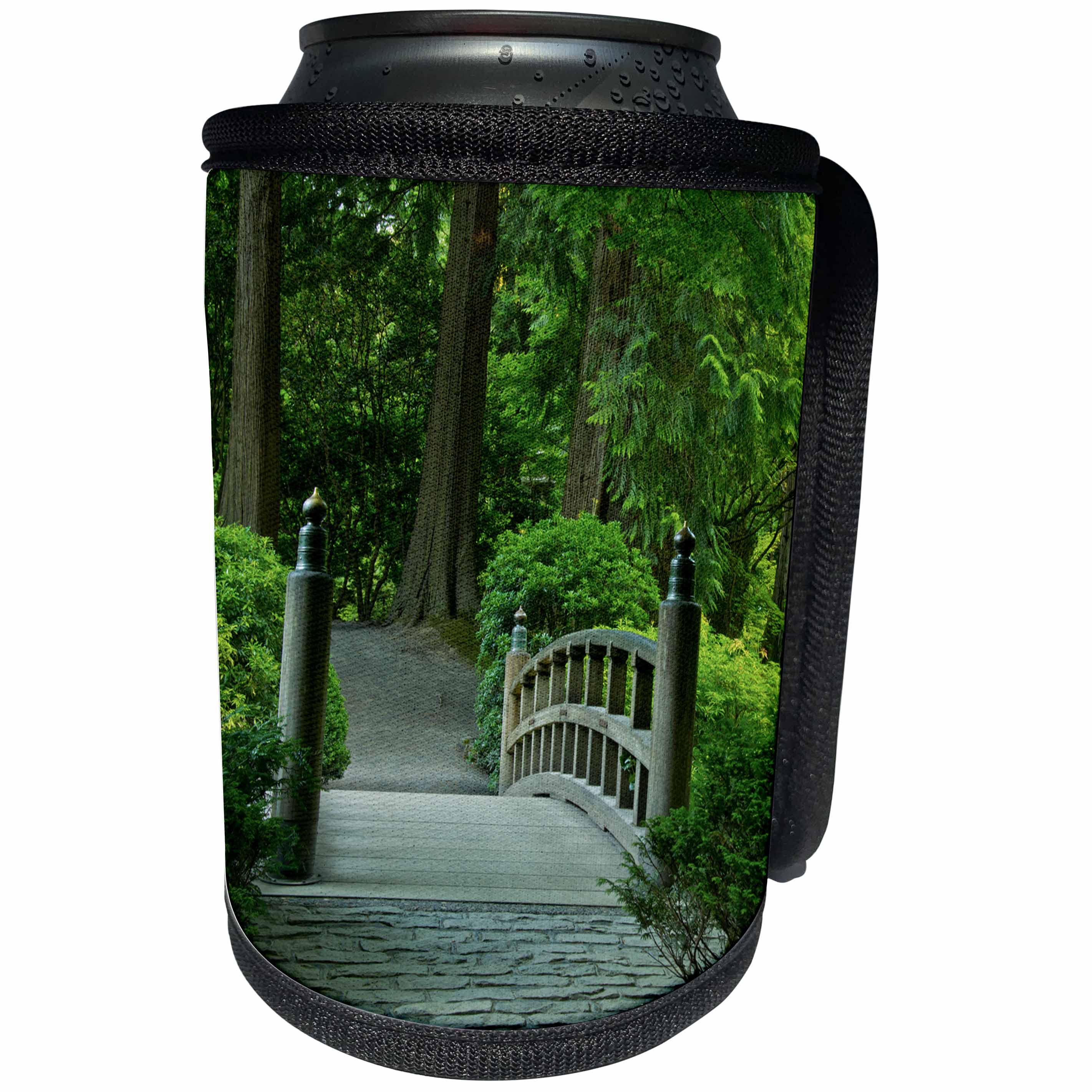 3dRose Danita Delimont - Flora - Moon Bridge, summer, Portland Japanese Garden, Portland, Oregon, USA. - Can Cooler Bottle Wrap (cc_231493)
