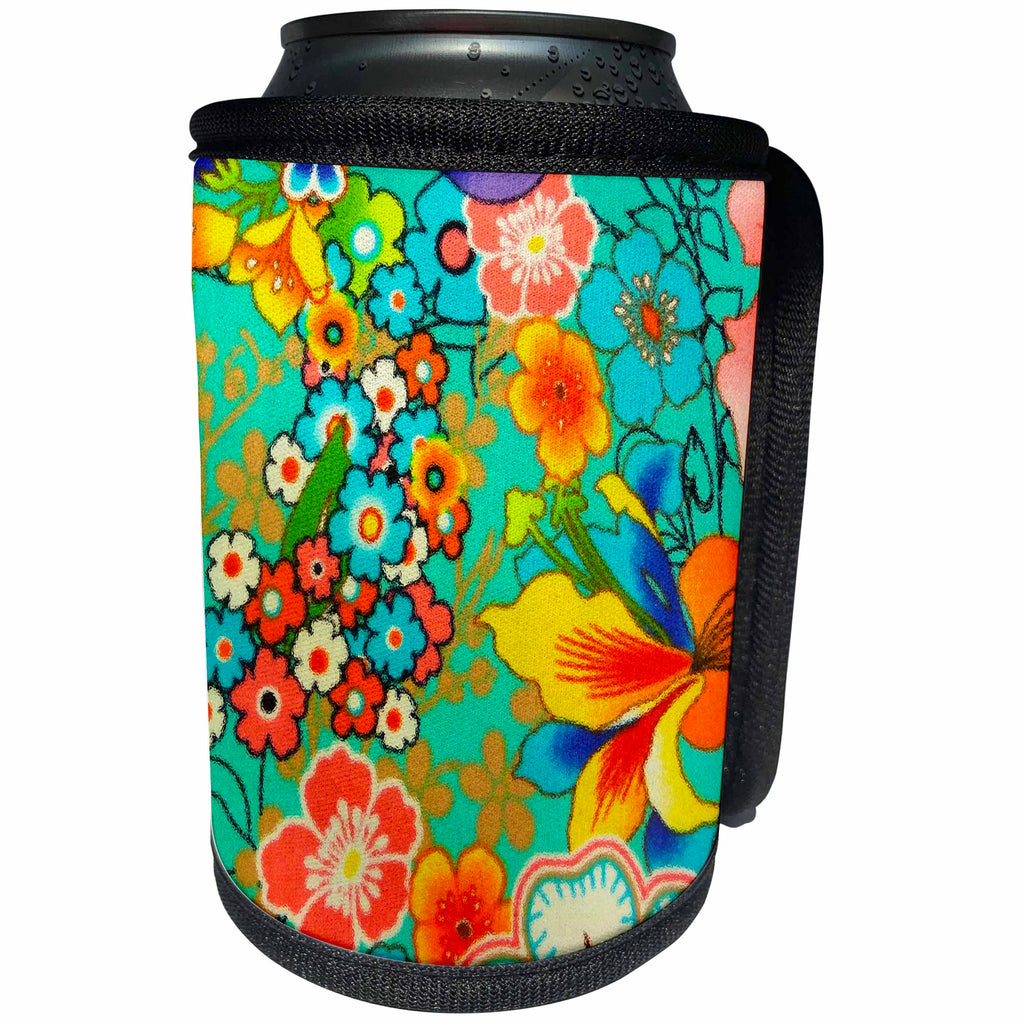 3dRose Florene Abstract Floral - Tropical Pop - Can Cooler Bottle Wrap (cc_23154)