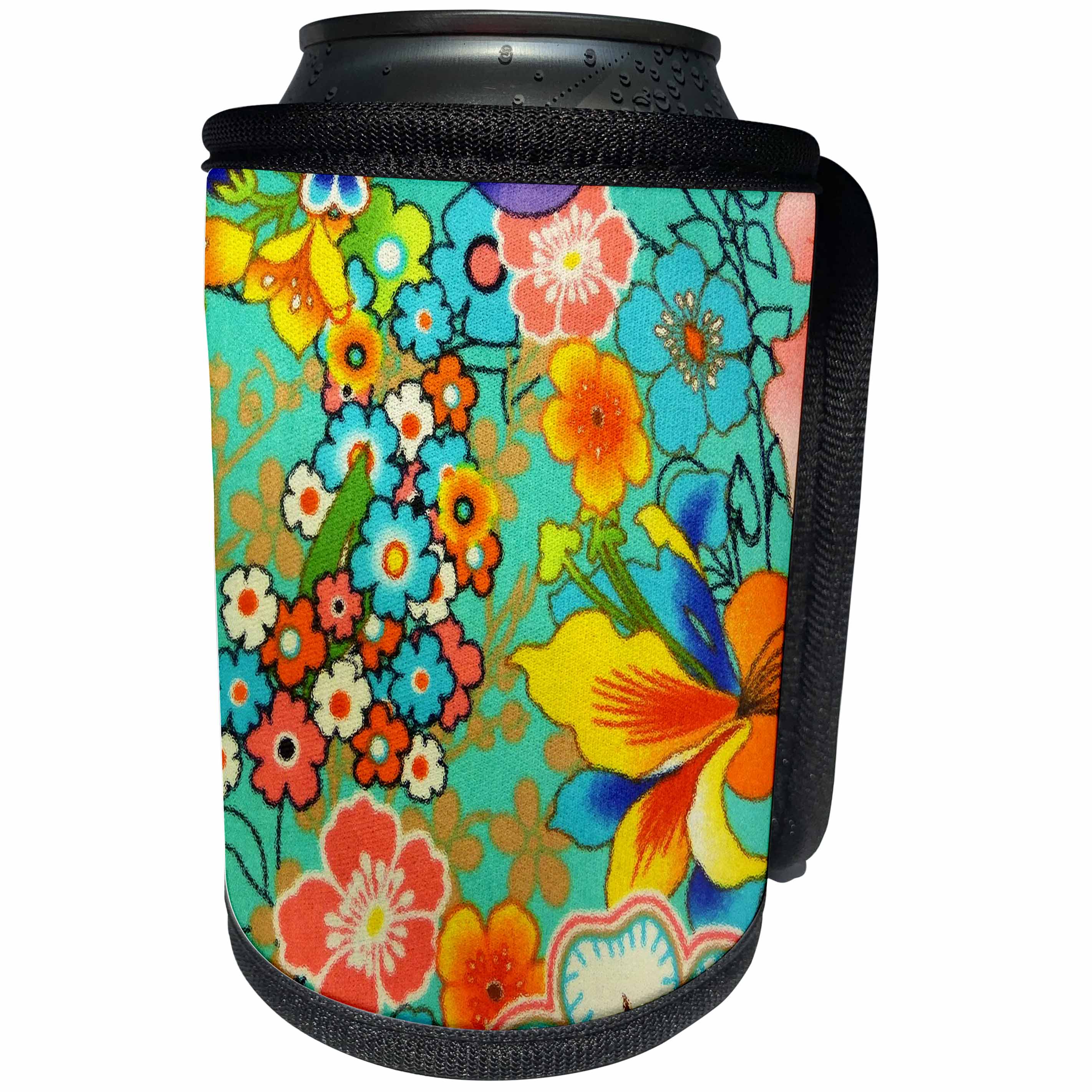 3dRose Florene Abstract Floral - Tropical Pop - Can Cooler Bottle Wrap (cc_23154)