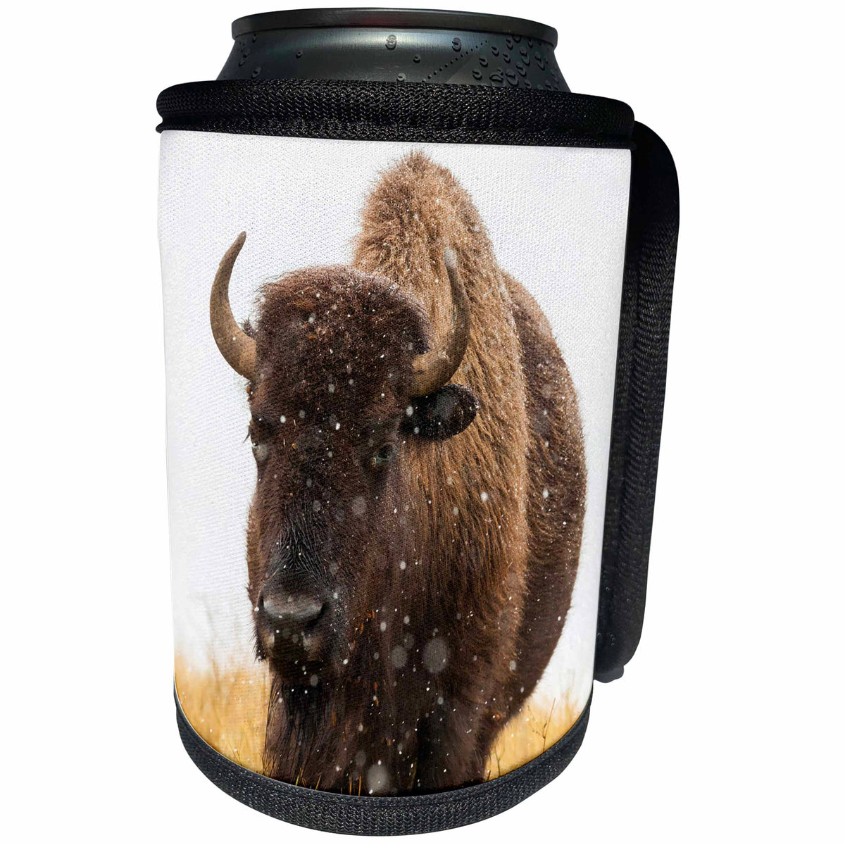 3dRose Danita Delimont - Animals - USA, South Dakota, Custer State Park. Bison and snowflakes. - Can Cooler Bottle Wrap (cc_231578)
