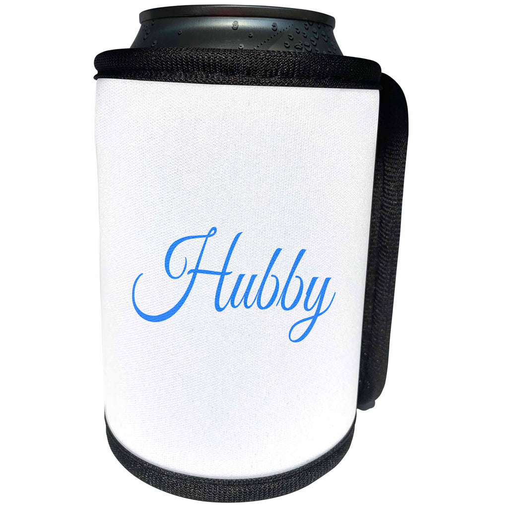 3dRose InspirationzStore Typography - Hubby cursive text in blue - half of mr and mrs set - husband part - Can Cooler Bottle Wrap (cc_232490)
