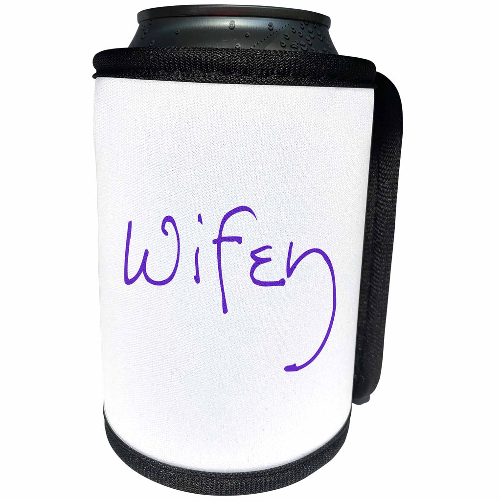 3dRose InspirationzStore Typography - Wifey handwritten-look text in purple - wife half of mr and mrs set - Can Cooler Bottle Wrap (cc_232495)