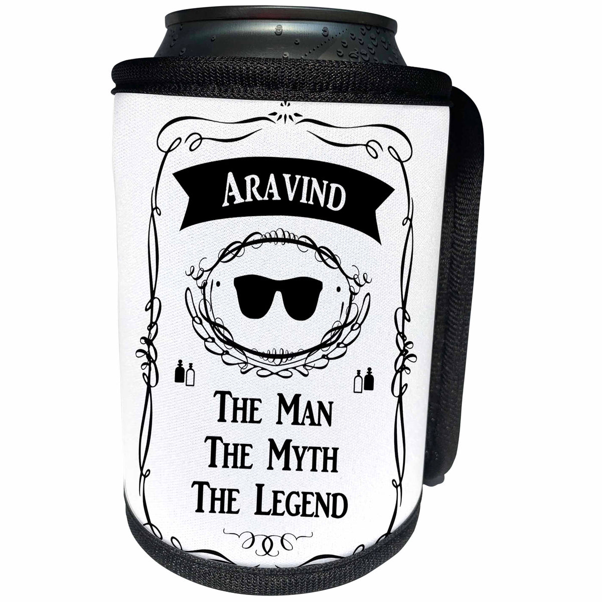 3dRose InspirationzStore The Man The Myth The Legend - Aravind The Man The Myth The Legend sunglasses cologne bottle design - Can Cooler Bottle Wrap (cc_232566)