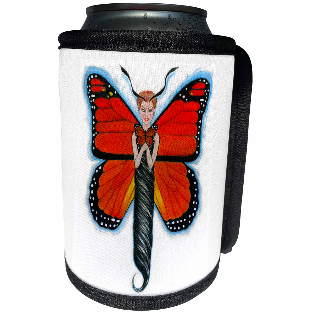 3dRose Laura J Holman Art Human Monarch Butterfly - butterfly Monarch Monarch butterfly human butterfly orange wings whimsical pastels - Can Cooler Bottle Wrap (cc_23298)