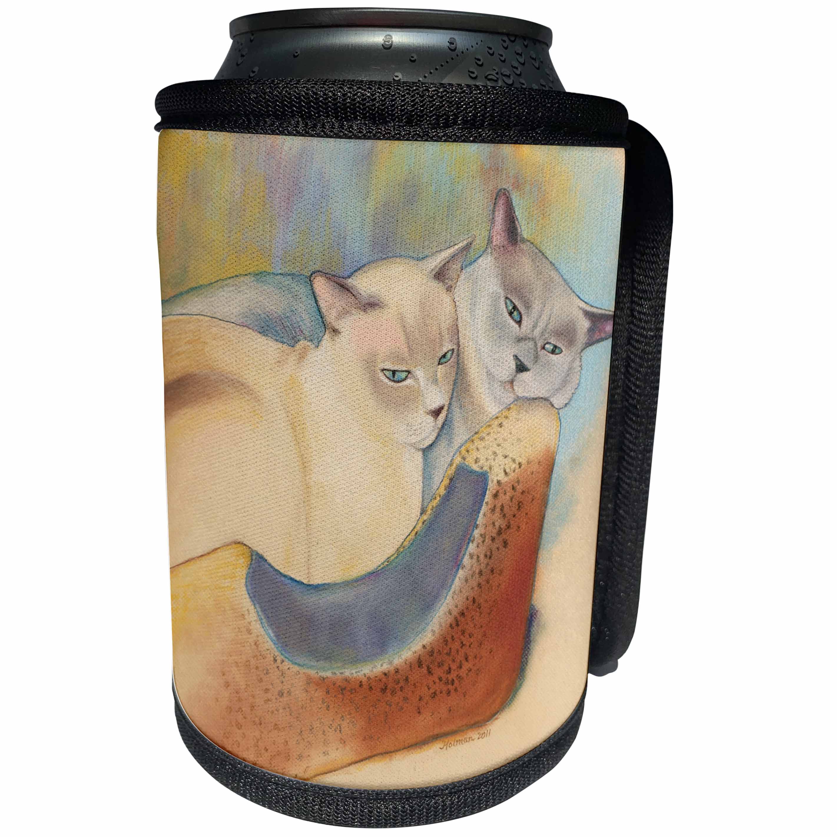 3dRose Laura J Holman Art Tonkinese Cats - Cats Two Cats Tonkinese Cats Cuddling Pastel Painting pet Portrait Cats cat Bed - Can Cooler Bottle Wrap (cc_23299)