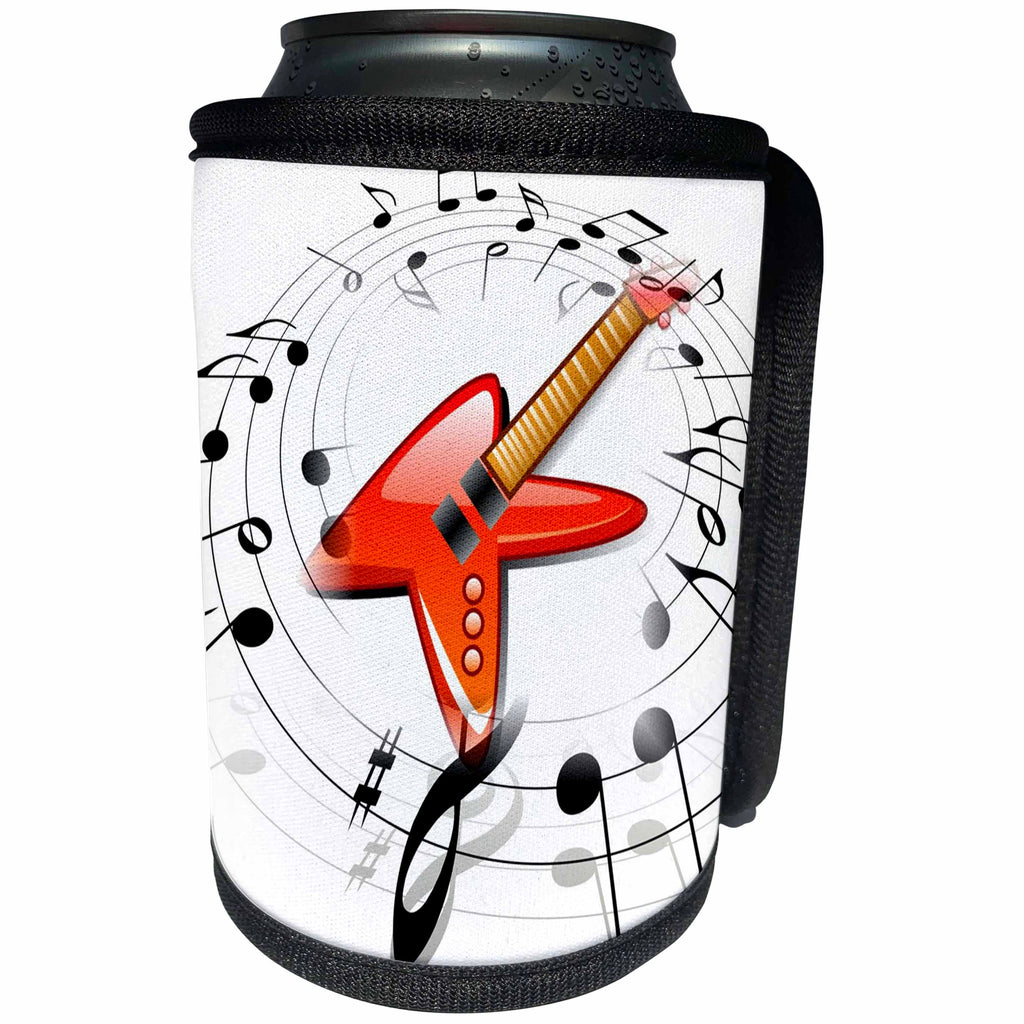 3dRose Florene - Music - Image of Red Guitar With Black Circling Notes - Can Cooler Bottle Wrap (cc_233000)