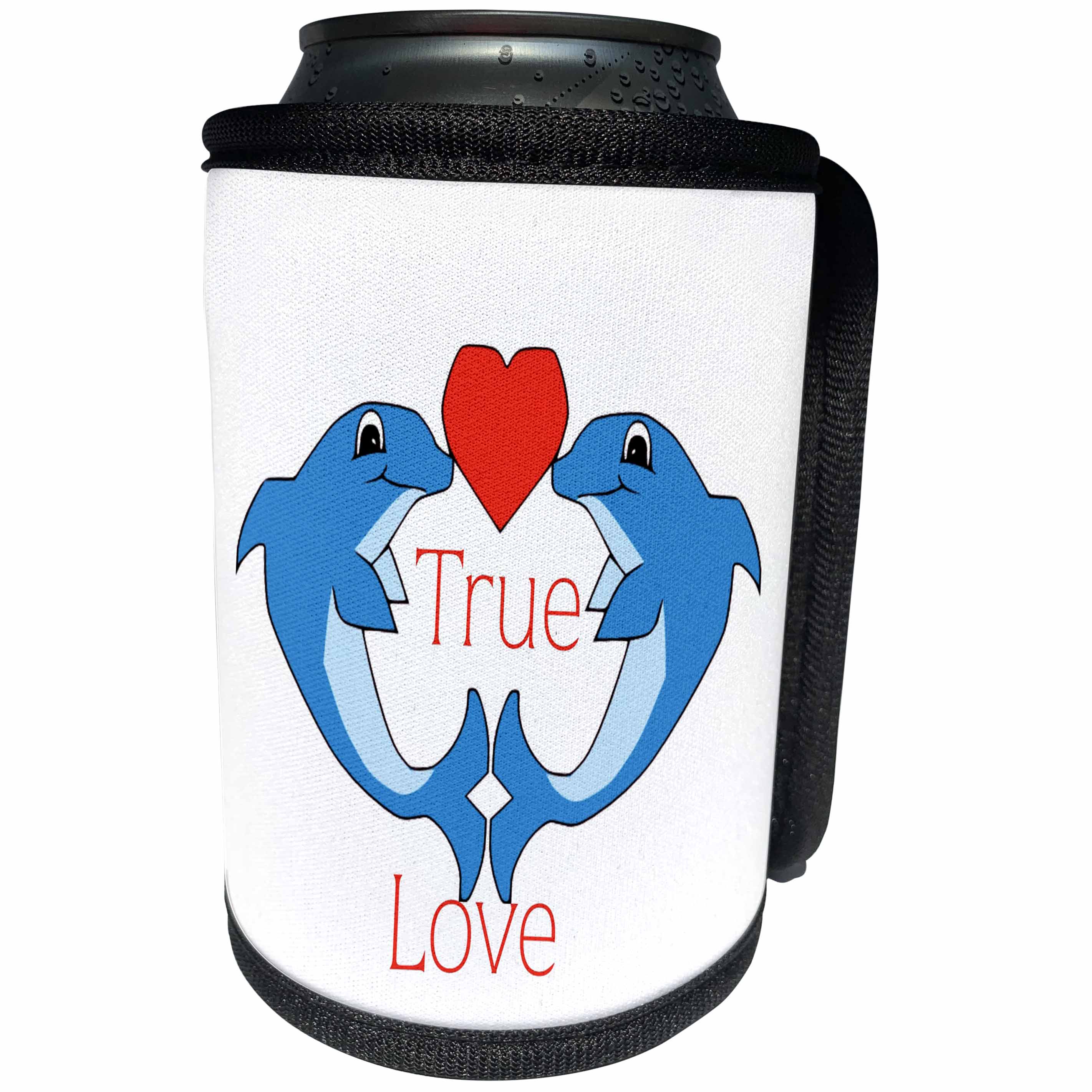 3dRose Florene - Decorative III - Image of Cartoon Dolphins Say True Love - Can Cooler Bottle Wrap (cc_233002)