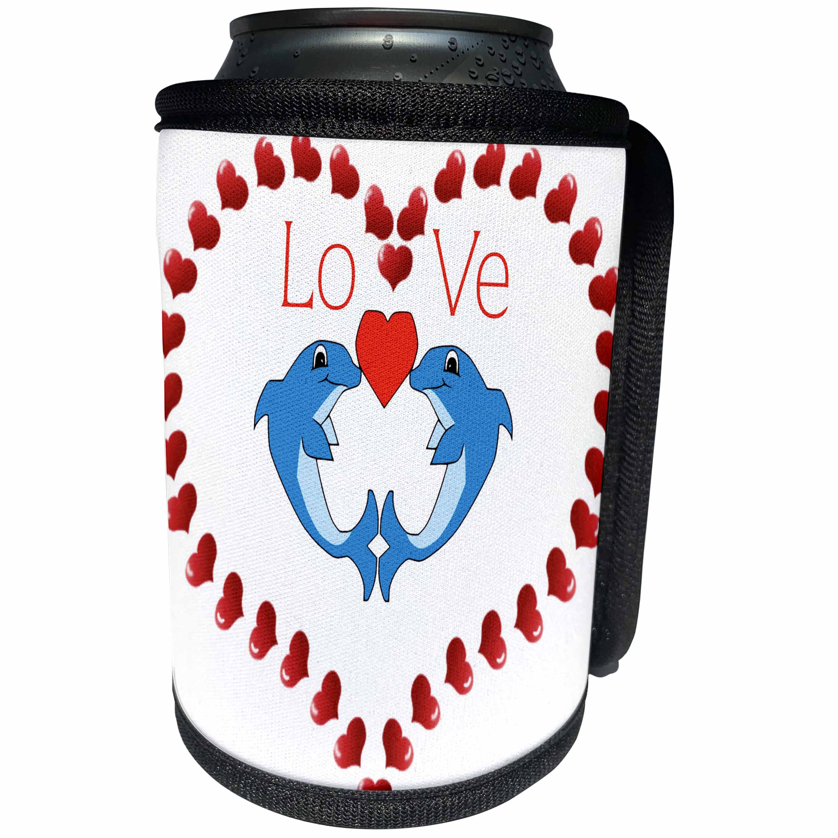 3dRose Florene - Decorative III - Image of Cartoon Dolphins Surrounded By Large Heart - Can Cooler Bottle Wrap (cc_233003)