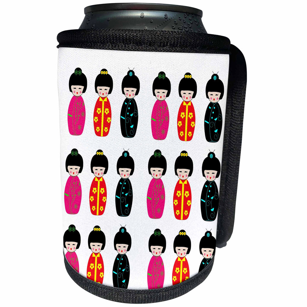 3dRose Florene - Décor III - Image of Japanese Geisha Dolls In Rows - Can Cooler Bottle Wrap (cc_233006)