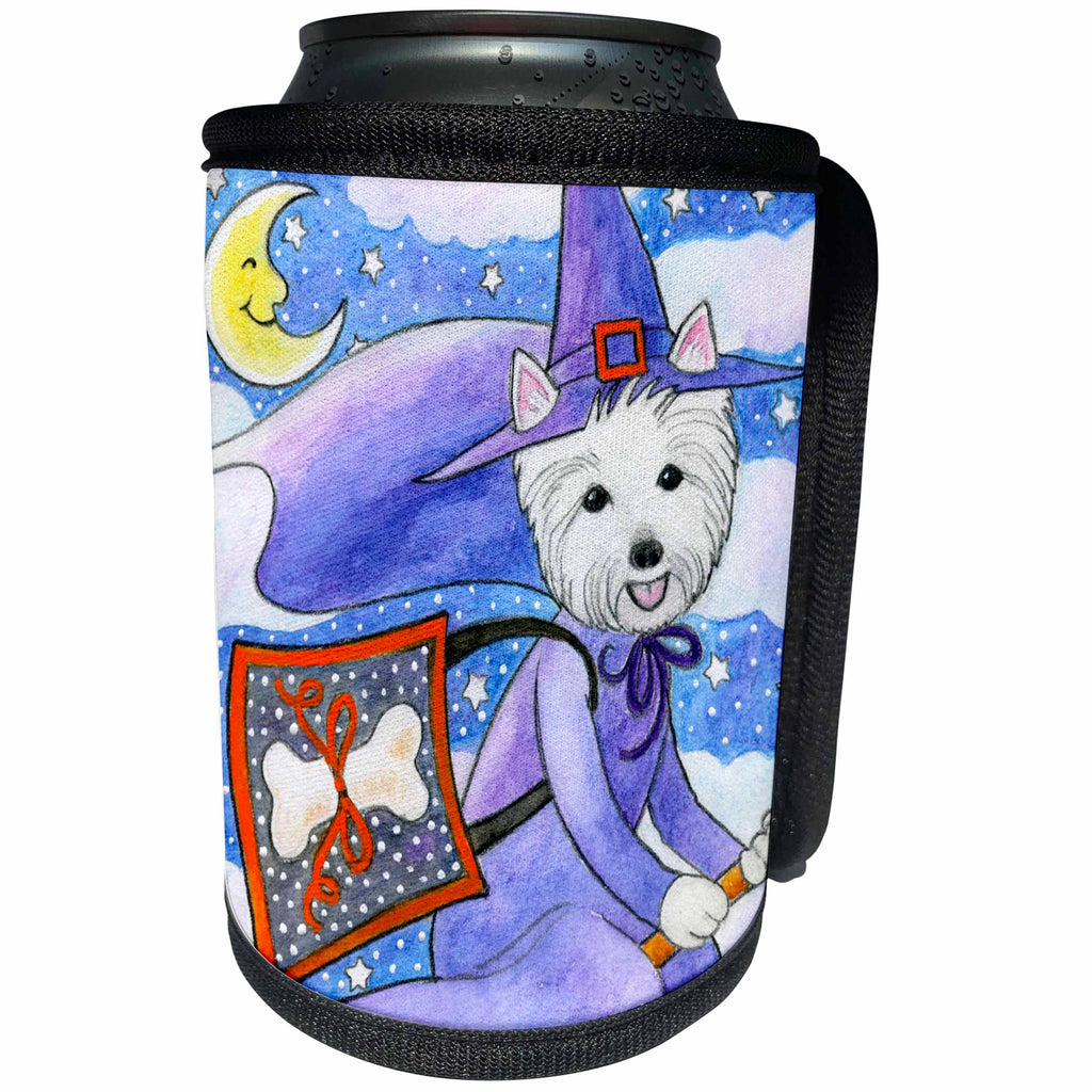 3dRose Laura J Holman Art Westie Halloween Witch - West Highland Terrier Westie Westie in costume witch Halloween Halloween Westie dog - Can Cooler Bottle Wrap (cc_23301)