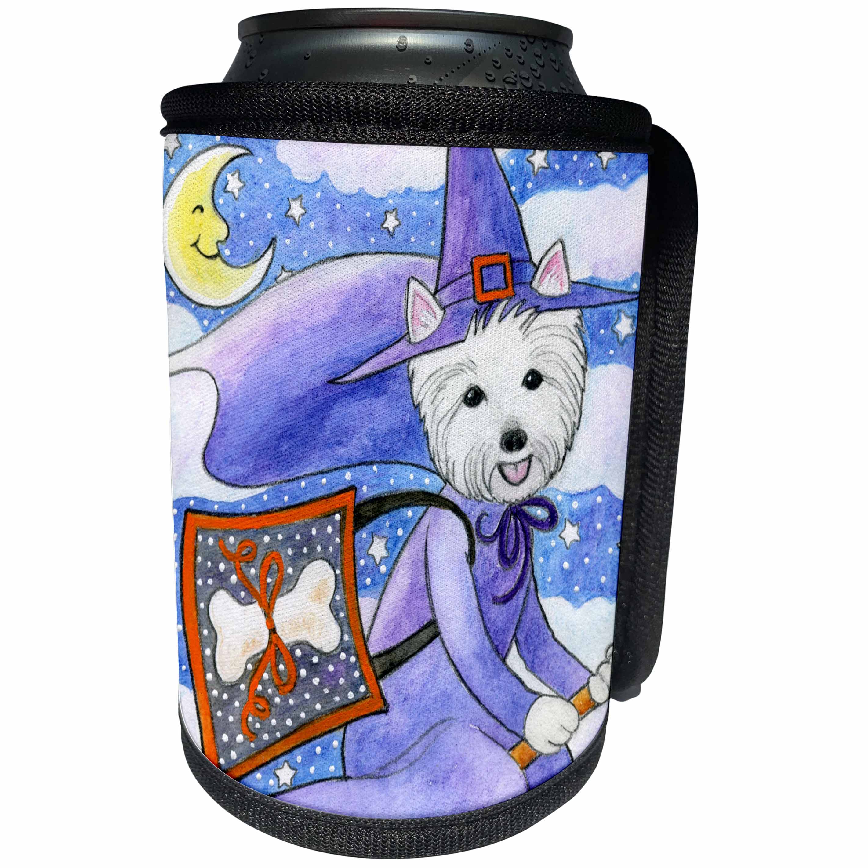 3dRose Laura J Holman Art Westie Halloween Witch - West Highland Terrier Westie Westie in costume witch Halloween Halloween Westie dog - Can Cooler Bottle Wrap (cc_23301)