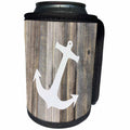 3dRose Florene - Nautical Décor - Image of White Anchor On Weathered Planks - Can Cooler Bottle Wrap (cc_233020)