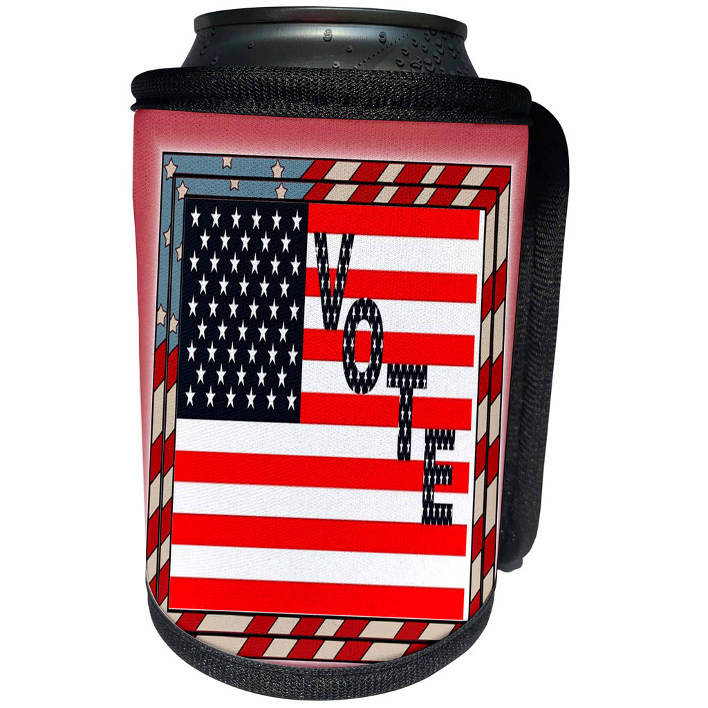 3dRose Florene - Patriotic - Image of USA Flag With Word Vote - Can Cooler Bottle Wrap (cc_233028)