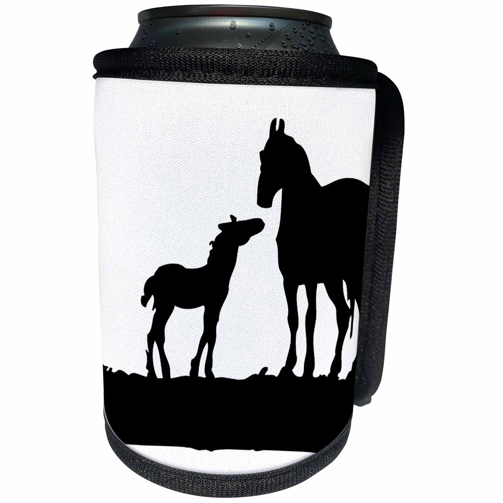 3dRose Florene - Decorative III - Image of Horse And Foal In Silhouette - Can Cooler Bottle Wrap (cc_233032)