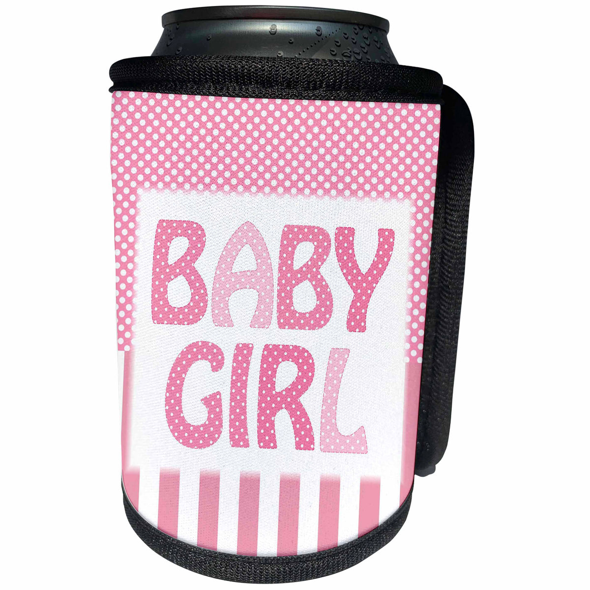 3dRose Florene - Childrens Art V - Image of A Baby Girl Sign With Pink Stripes And Dots - Can Cooler Bottle Wrap (cc_233039)
