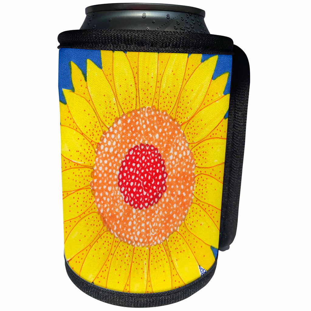 3dRose Laura J Holman Art Sunflower - Sunflower sun flower bright cheerful yellow flower whimsical illusrtation bold happy - Can Cooler Bottle Wrap (cc_23304)