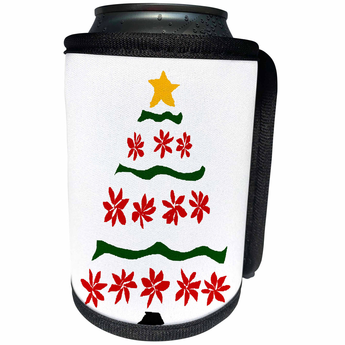 3dRose All Smiles Art Christmas - Artistic Red Poinsettia Flowers and Ribbons Art Christmas Tree - Can Cooler Bottle Wrap (cc_233044)