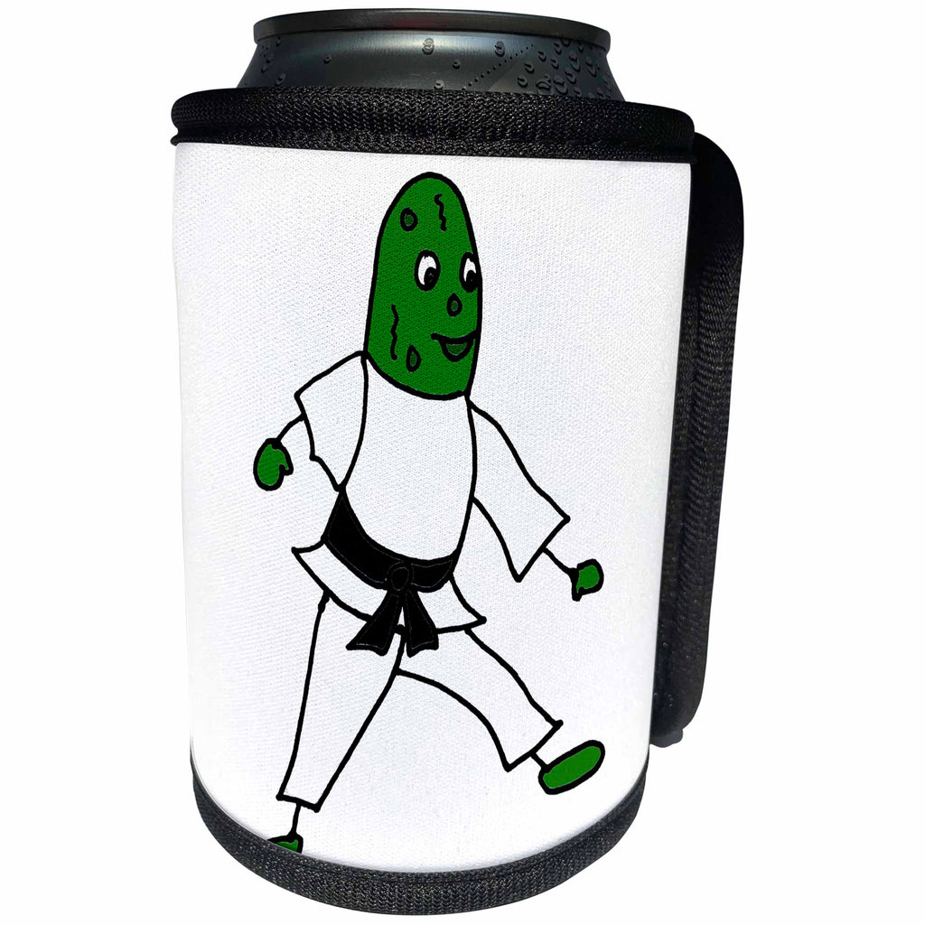 3dRose All Smiles Art Sports and Hobbies - Funny Pickle doing Karate Cartoon - Can Cooler Bottle Wrap (cc_233045)