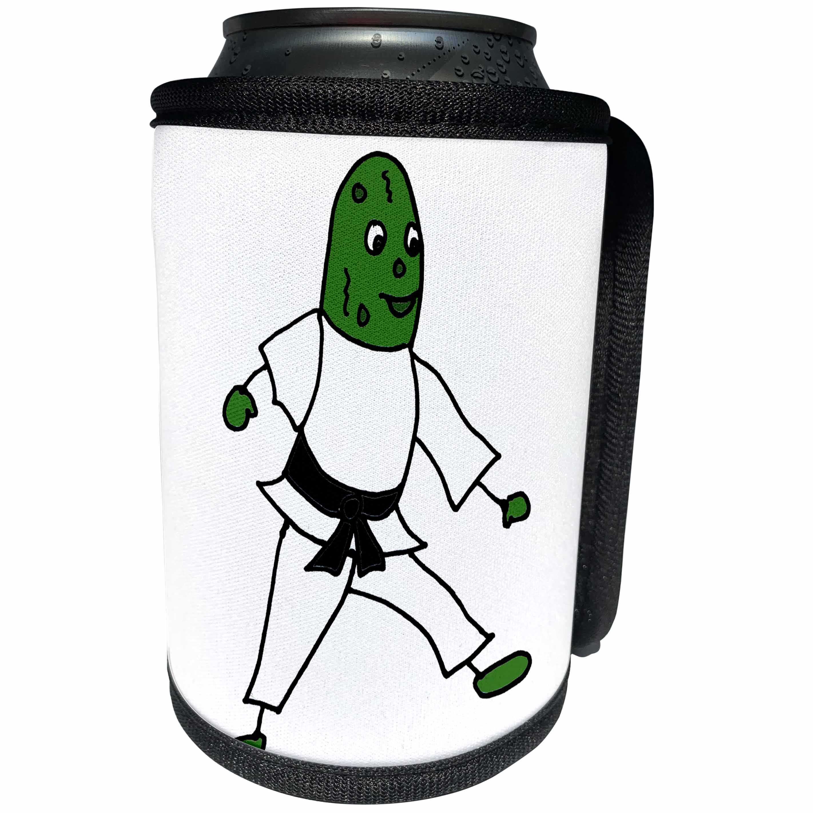 3dRose All Smiles Art Sports and Hobbies - Funny Pickle doing Karate Cartoon - Can Cooler Bottle Wrap (cc_233045)