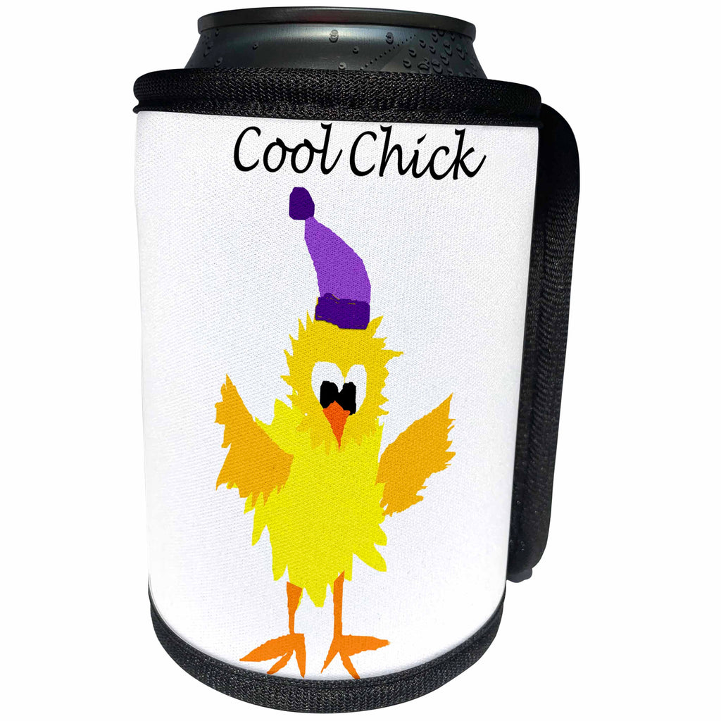 3dRose All Smiles Art Sports and Hobbies - Funny Cool Chick Chicken Cartoon - Can Cooler Bottle Wrap (cc_233046)