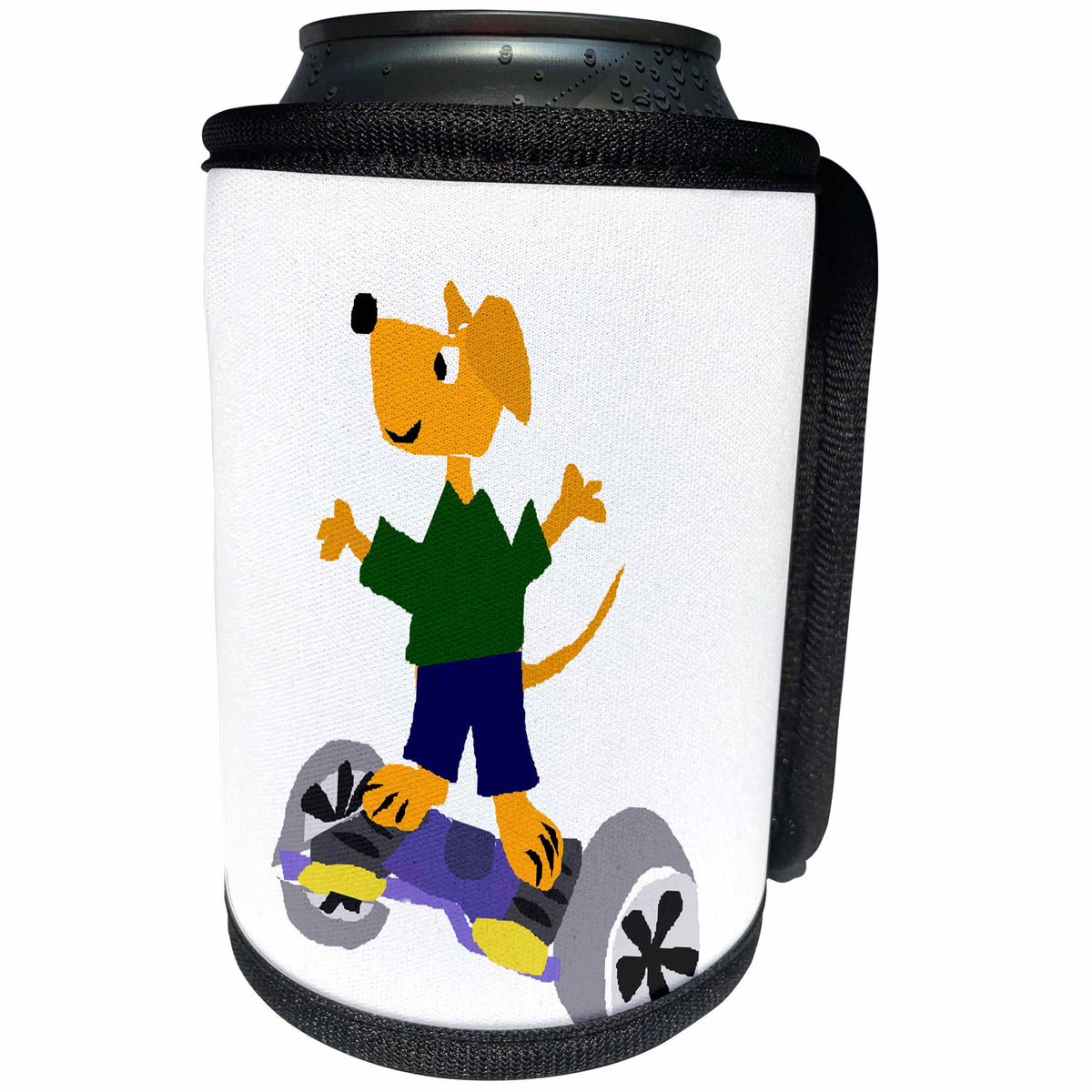 3dRose All Smiles Art Sports and Hobbies - Funny Yellow Labrador Retriever Using Motorized Skateboard - Can Cooler Bottle Wrap (cc_233047)