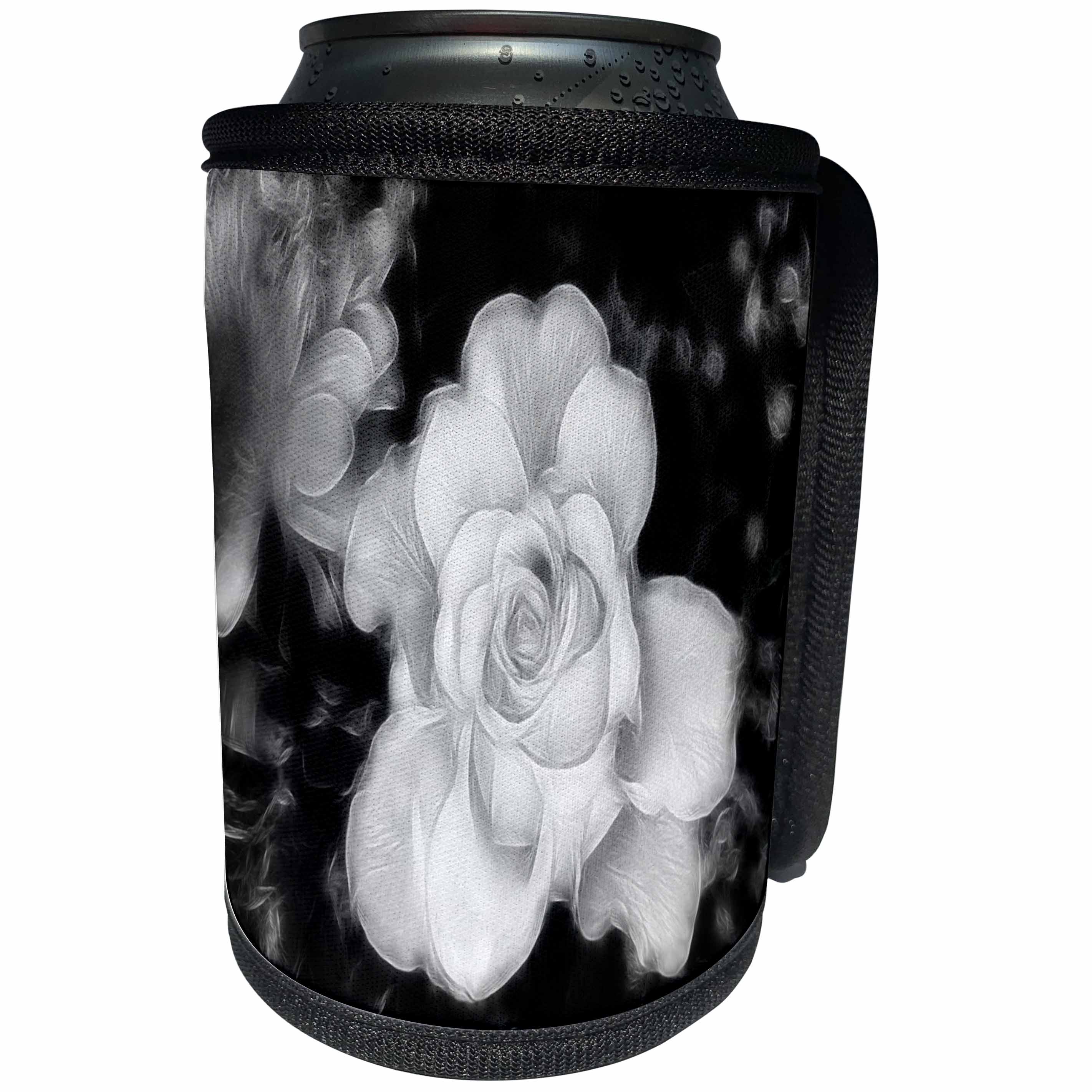 3dRose SmudgeArt Flower Art Designs - Black White Rose - Can Cooler Bottle Wrap (cc_23329)