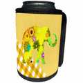 3dRose Florene - Decorative III - Image of Yellow Floral Elephant On Yellow Plaid - Can Cooler Bottle Wrap (cc_233703)