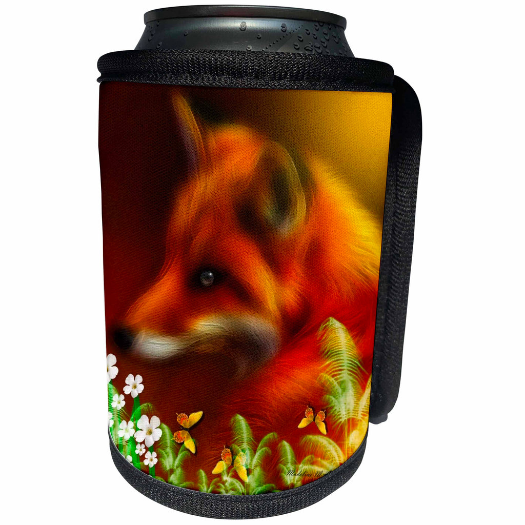 3dRose SmudgeArt Wildlife Designs - Red Fox In The Garden - Can Cooler Bottle Wrap (cc_23400)