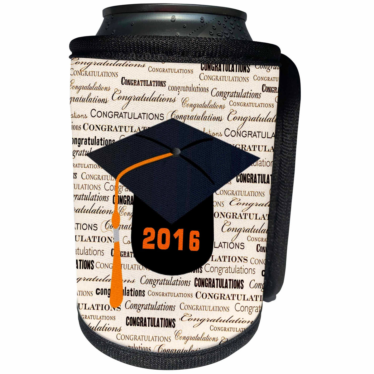 3dRose Florene - Graduation - Image of Black 2016 Cap With Orange Tassel On Congrats - Can Cooler Bottle Wrap (cc_234044)