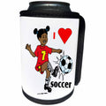 3dRose Florene - Childrens Art V - Image of African American Girl Says I Heart Soccer - Can Cooler Bottle Wrap (cc_234056)