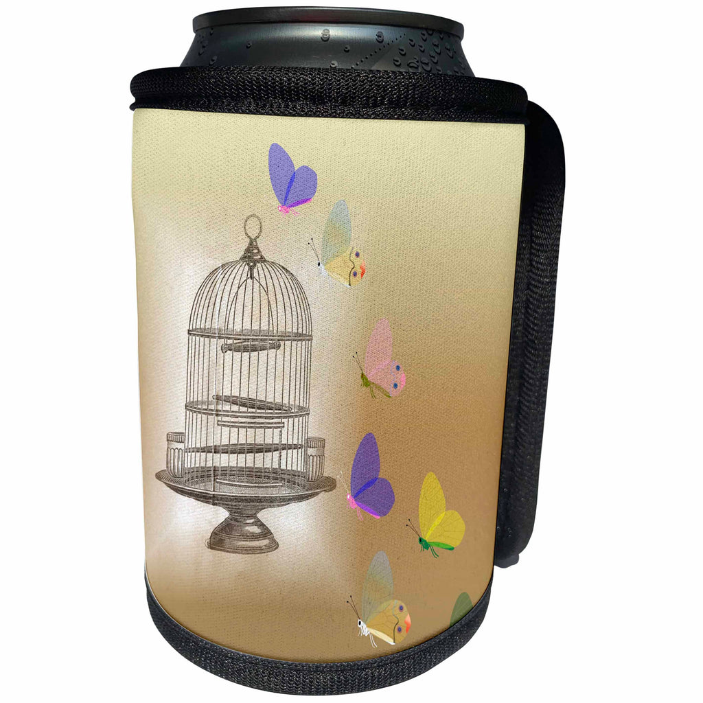 3dRose Florene - Decorative III - Image of Antique Birdcage With Butterflies - Can Cooler Bottle Wrap (cc_234057)