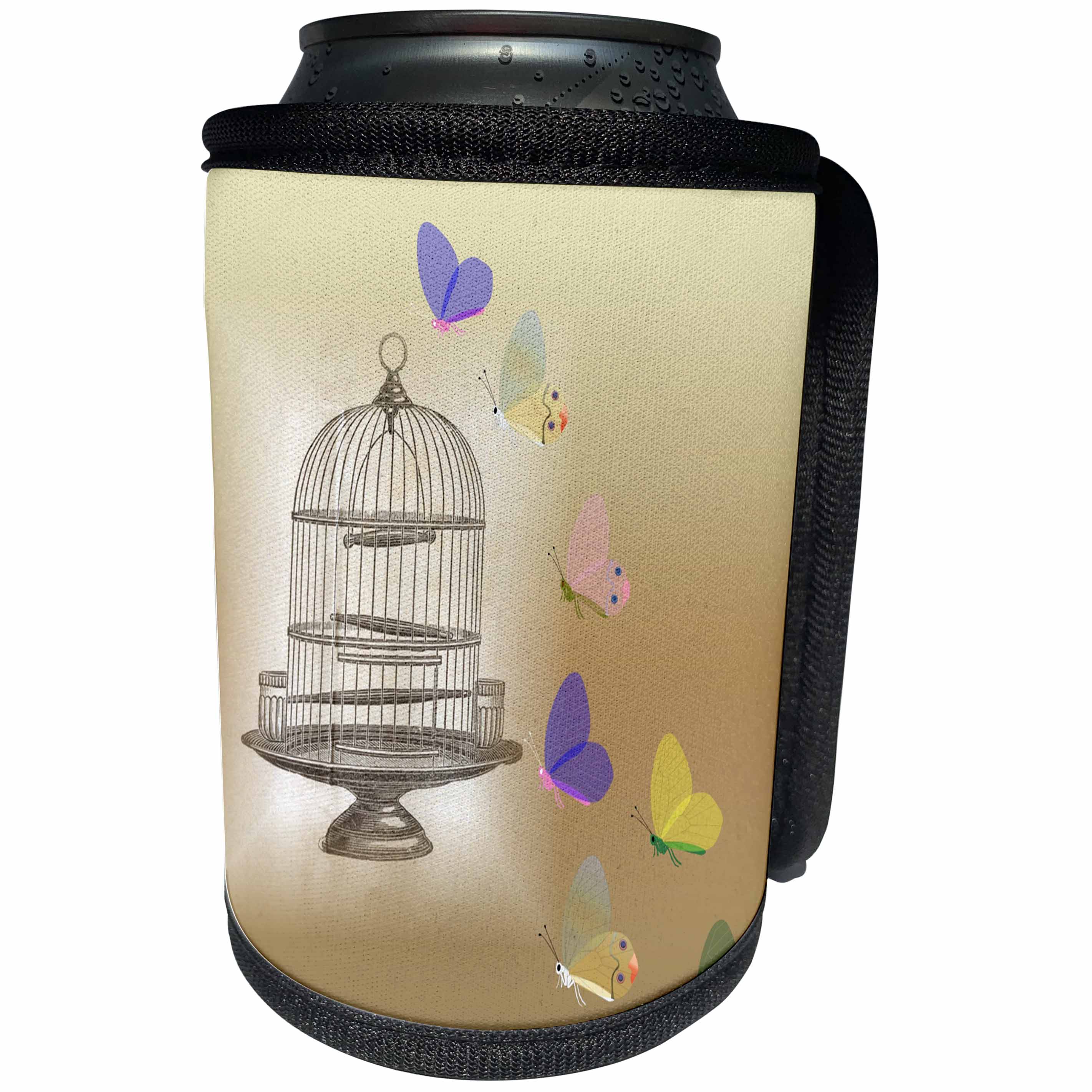 3dRose Florene - Decorative III - Image of Antique Birdcage With Butterflies - Can Cooler Bottle Wrap (cc_234057)
