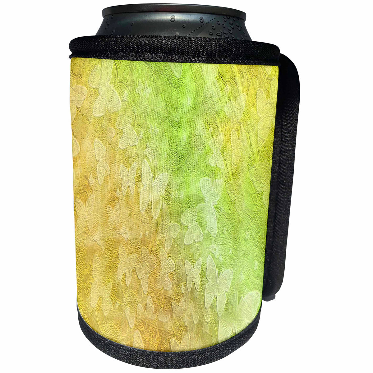 3dRose Florene - Decorative III - Image of Embossed Green Yellow Butterflies - Can Cooler Bottle Wrap (cc_234067)