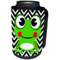3dRose Florene - Childrens Art V - Image of Large Green Frog On Black White Chevron - Can Cooler Bottle Wrap (cc_234071)
