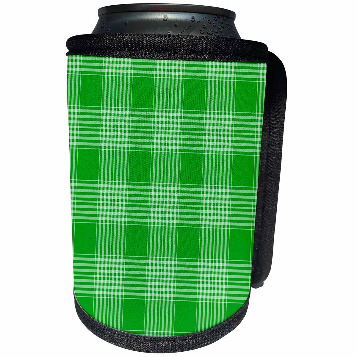 3dRose Florene - Designer Plaids And Pattern - Image of Bright Green And White Plaid - Can Cooler Bottle Wrap (cc_234075)