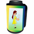 3dRose Florene Childrens Art V - Image of Girl with Lollipop In Blue Green Yellow Frame - Can Cooler Bottle Wrap (cc_234477)