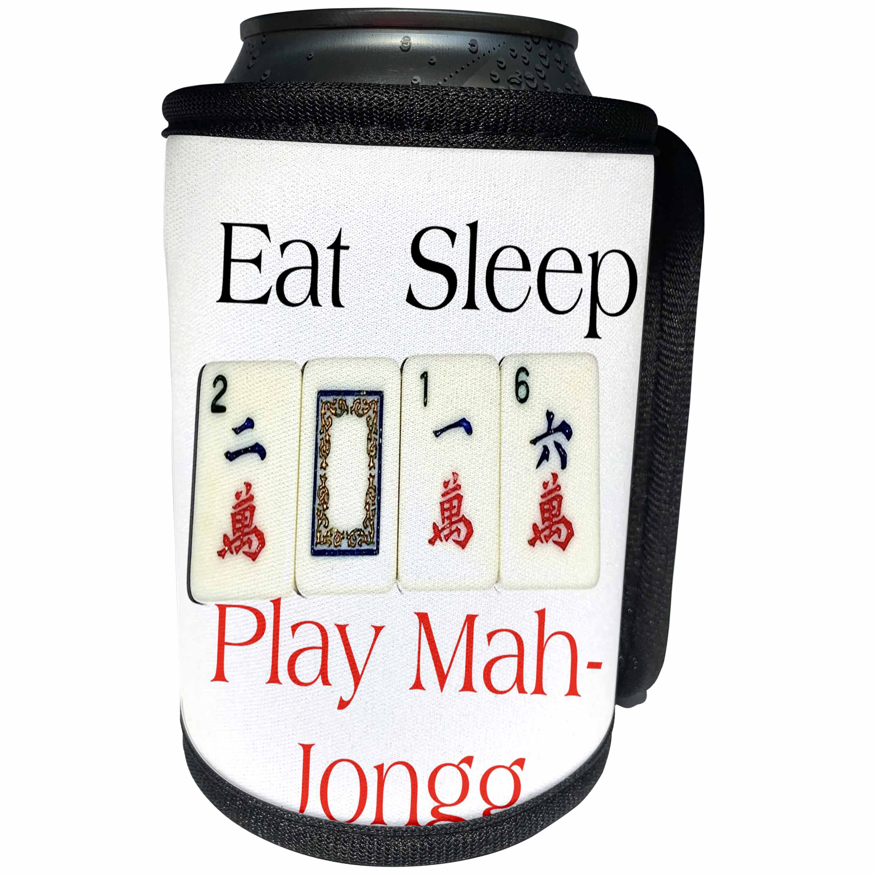 3dRose Florene Games - Image of 2016 Mah Jongg Tiles Eat Sleep Play Mah Jongg - Can Cooler Bottle Wrap (cc_234490)