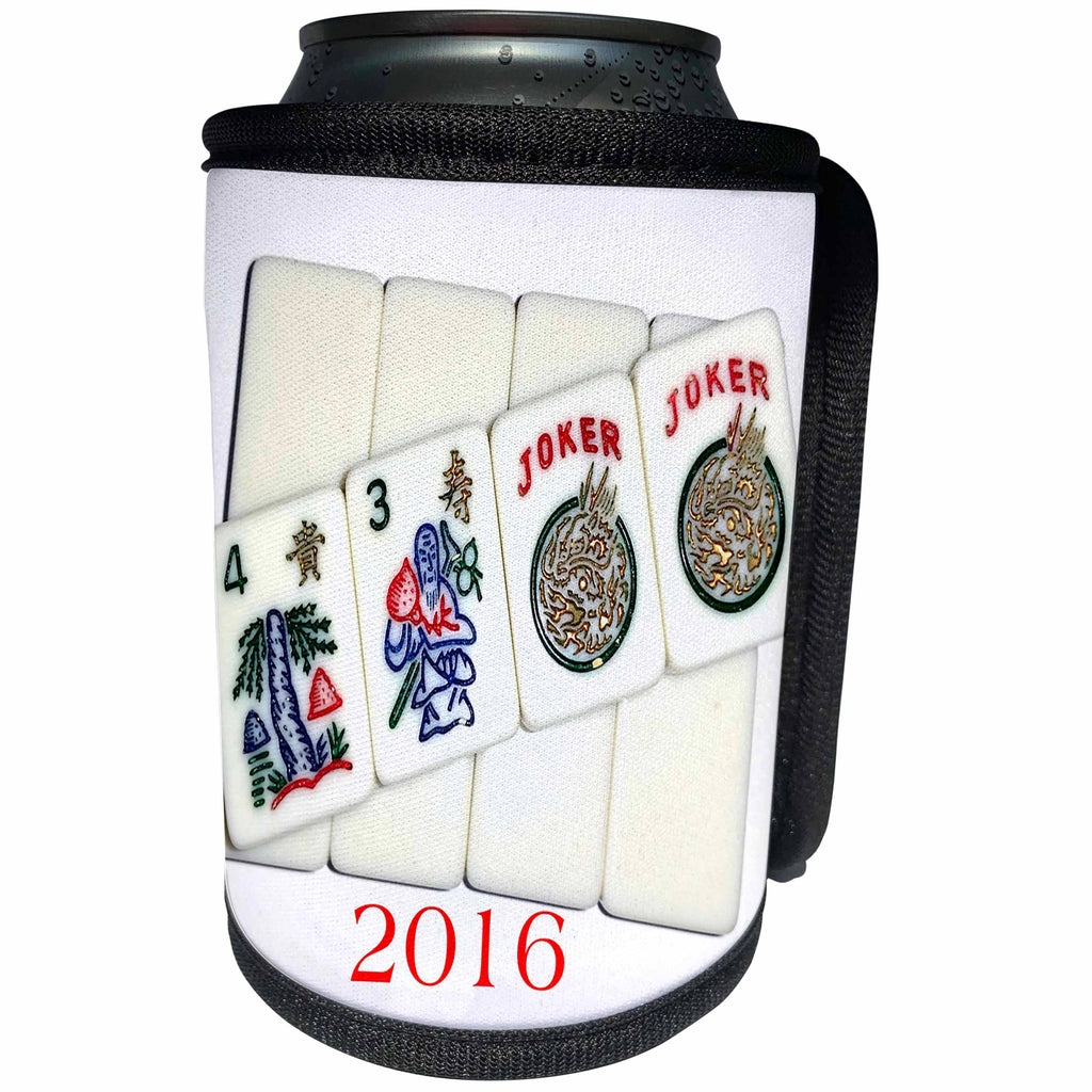 3dRose Florene Games - Image of 2016 Mah Jongg With Flowers And Jokers - Can Cooler Bottle Wrap (cc_234495)