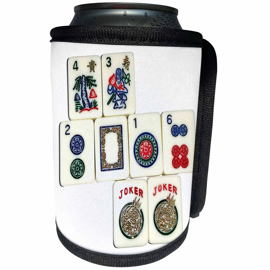 3dRose Florene Games - Image of 2016 Mah Jongg With Year Flowers And Jokers - Can Cooler Bottle Wrap (cc_234496)