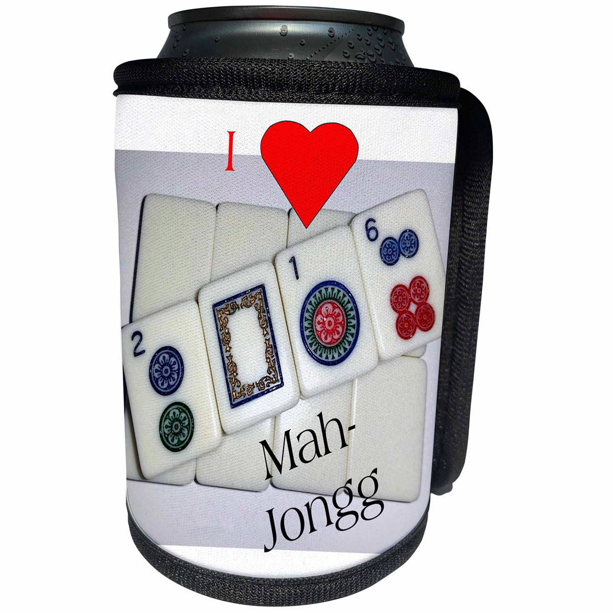 3dRose Florene Games - Image of 2016 I love Mah Jongg With Heart - Can Cooler Bottle Wrap (cc_234497)