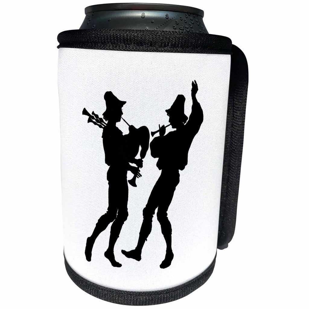 3dRose Florene Black And White - Image of Silhouette of 2 Pied Pipers - Can Cooler Bottle Wrap (cc_234498)