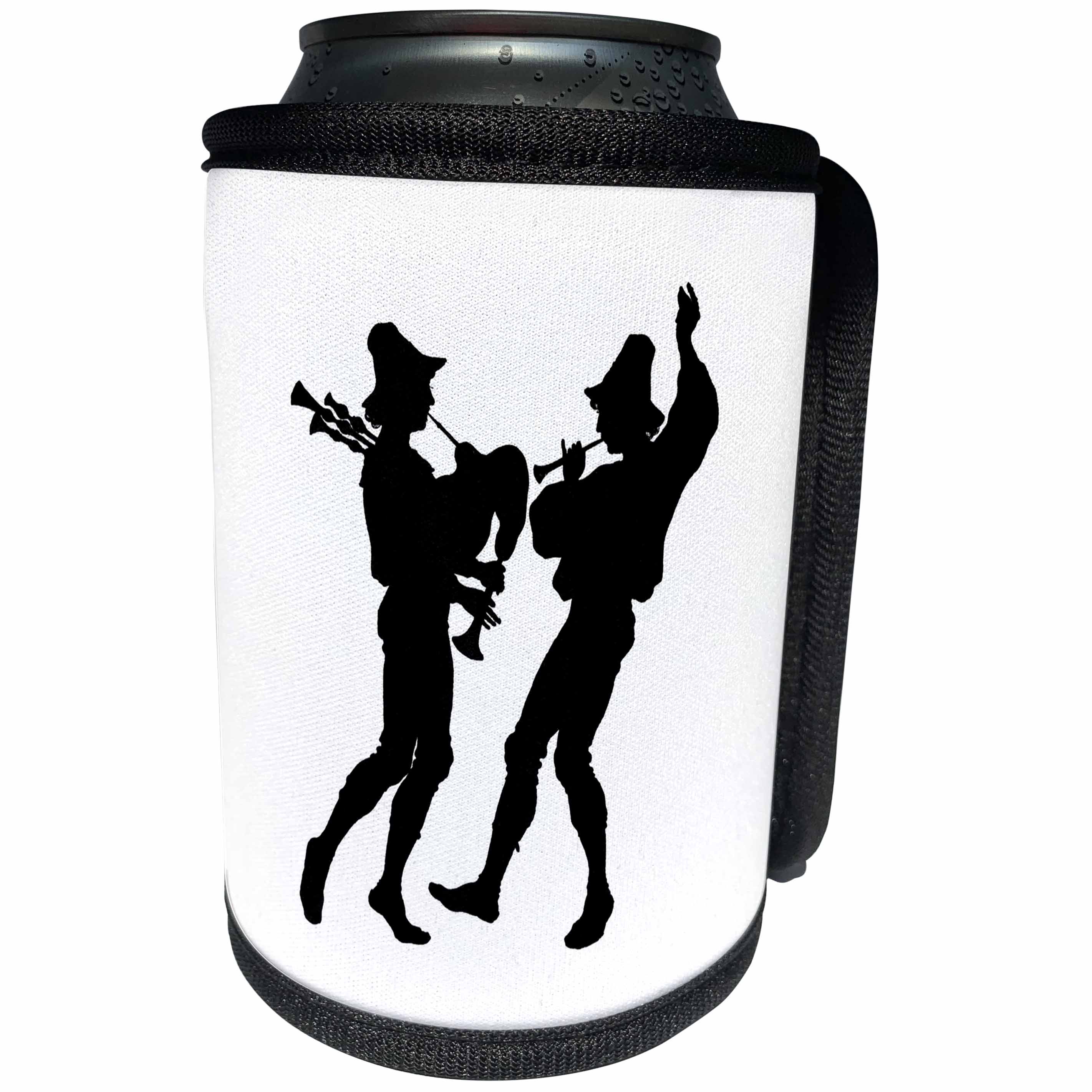 3dRose Florene Black And White - Image of Silhouette of 2 Pied Pipers - Can Cooler Bottle Wrap (cc_234498)