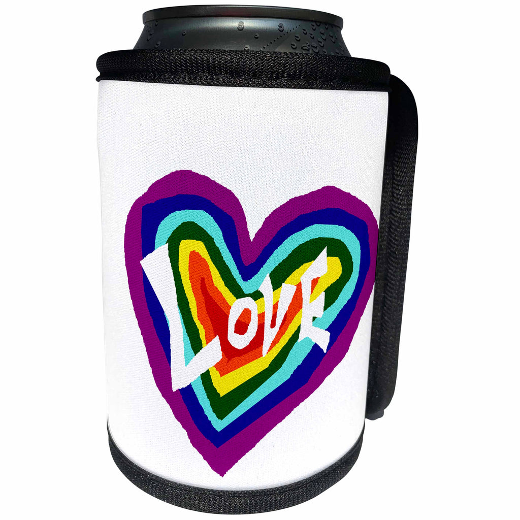 3dRose All Smiles Art Love - Fun Rainbow Heart Love Art Original - Can Cooler Bottle Wrap (cc_234506)