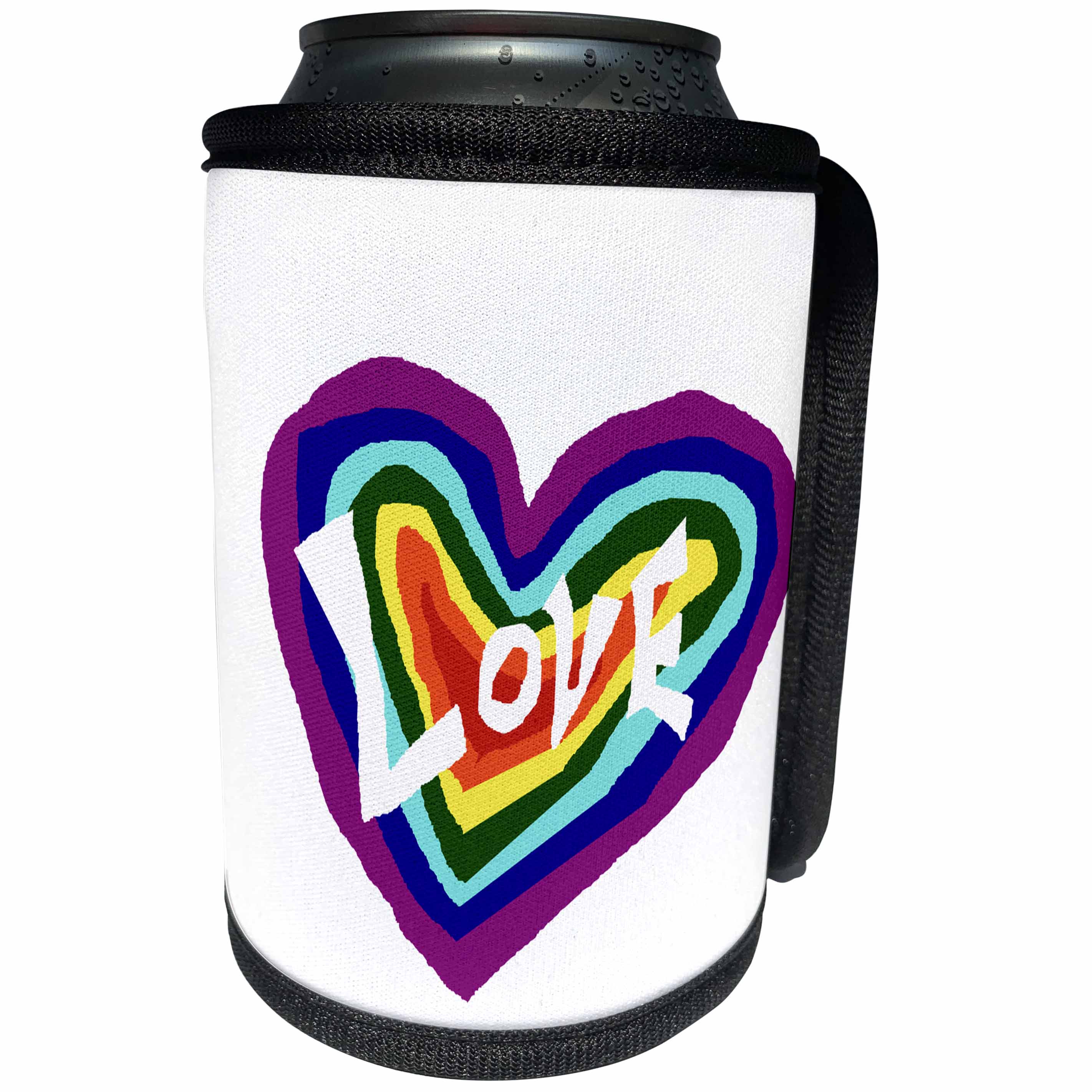 3dRose All Smiles Art Love - Fun Rainbow Heart Love Art Original - Can Cooler Bottle Wrap (cc_234506)