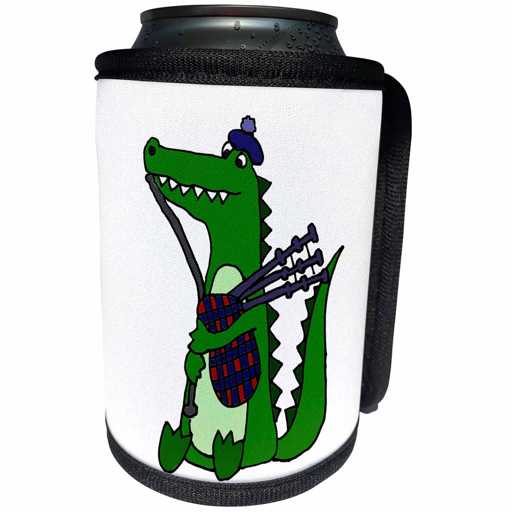 3dRose All Smiles Art Music - Funny Alligator Playing the Bagpipes - Can Cooler Bottle Wrap (cc_234508)